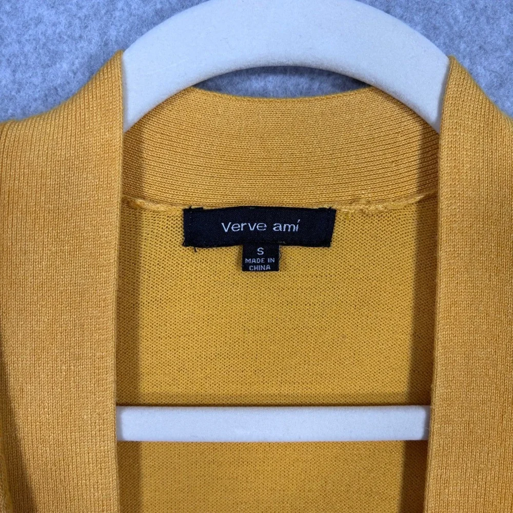 Verve Ami Cardigan‎ Sweater Small Mustard Open Pockets Lounge Comfy Soft Thin